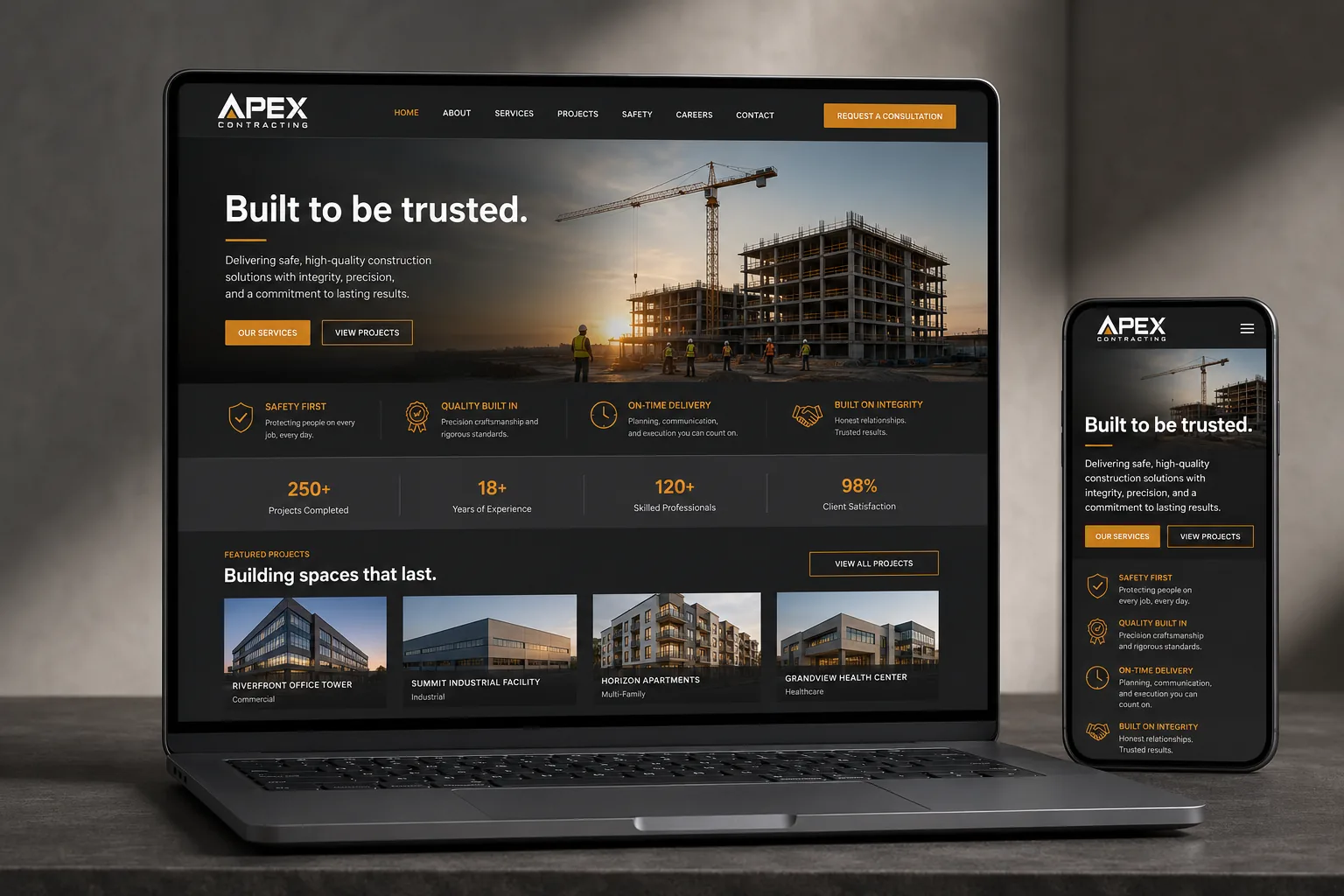 Website on desktop and mobile — Apex concept study