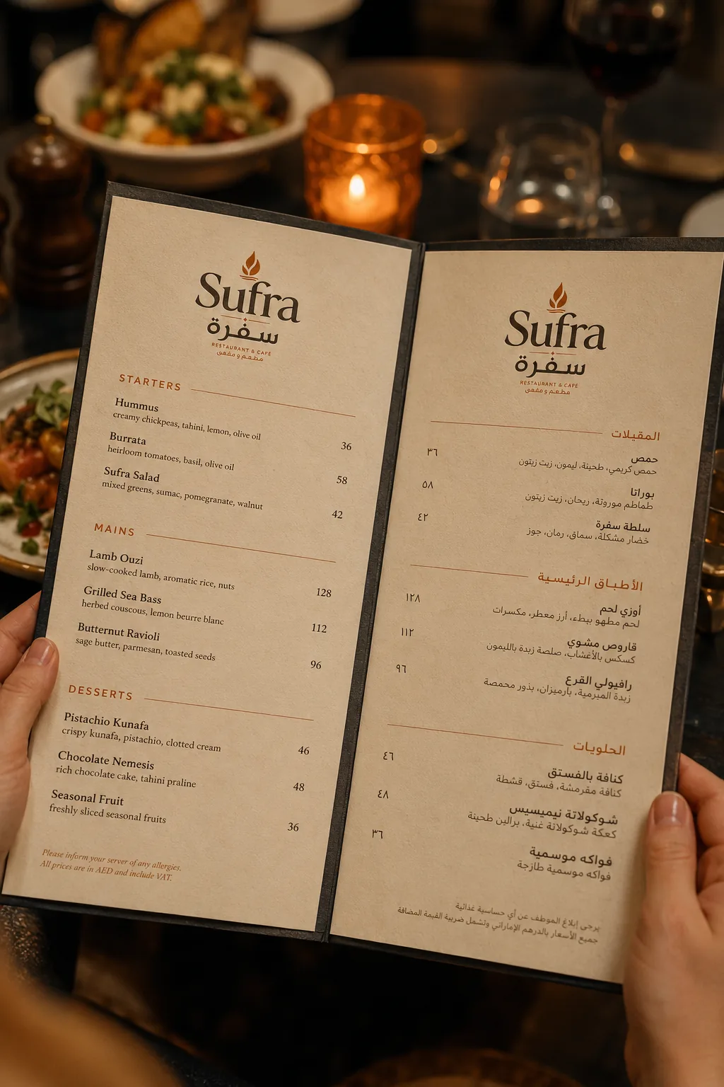 The bilingual menu